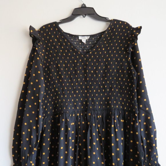 BeachLunchLounge Women’s Dress Polka Dot Shirred Long Sleeves Dress XL - Picture 2 of 12